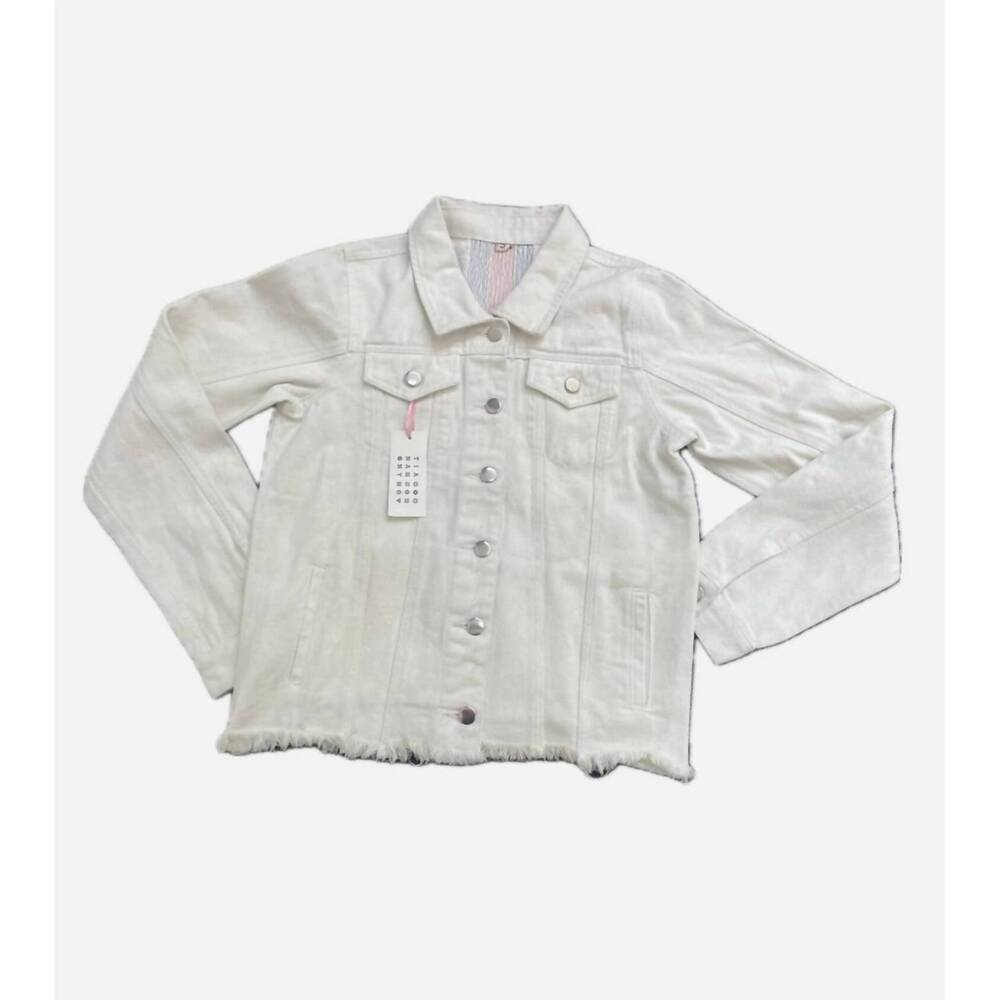 NEW TIANA DESIGNS women's cropped denim jacket in white&pink